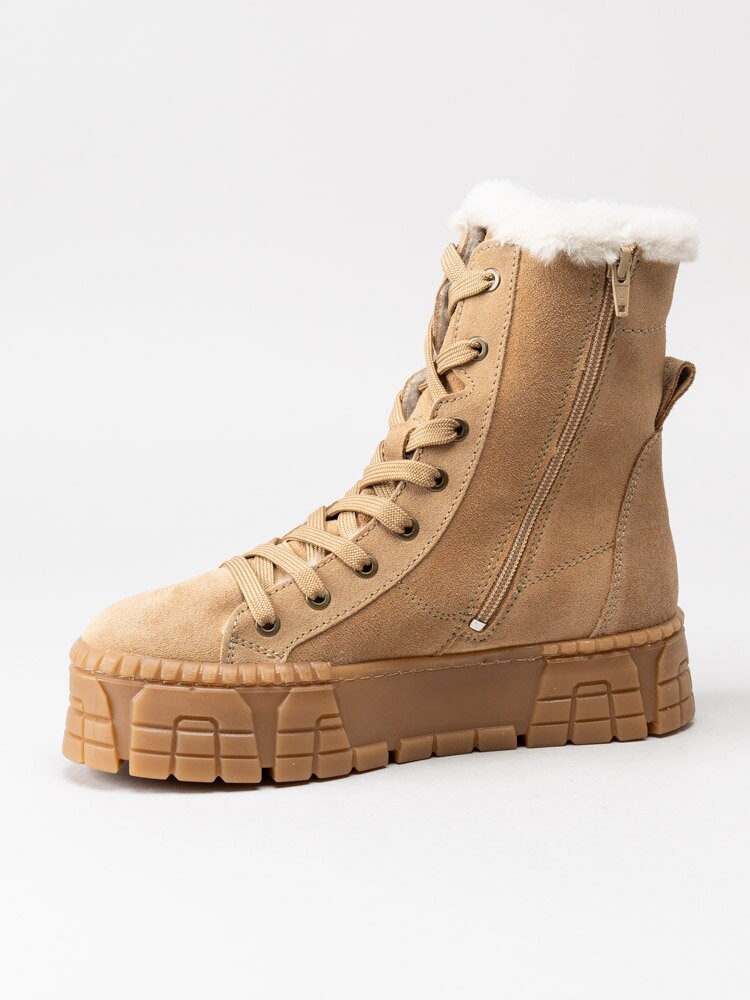 Tamaris - Beige fodrade kängor med platåsula
