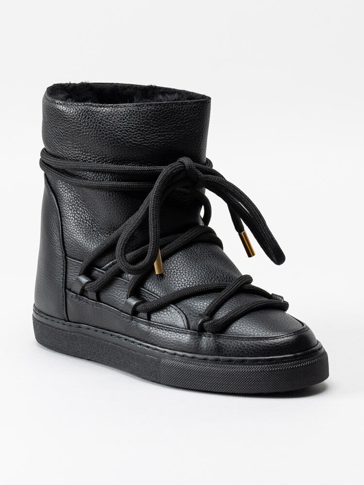 Inuikii - Sneaker Full Leather Wedge - Svarta fårskinnsfodrade vinterstövlar i skinn
