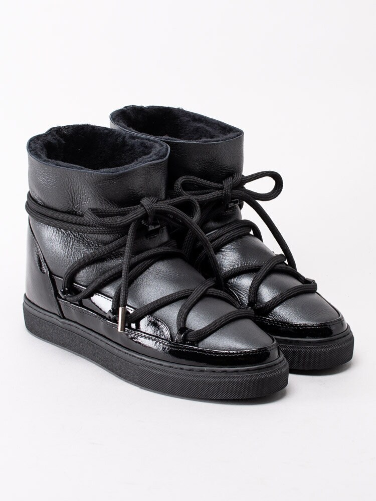 Inuikii - Sneaker Gloss - Svarta vinterstövlar i skinn och lack