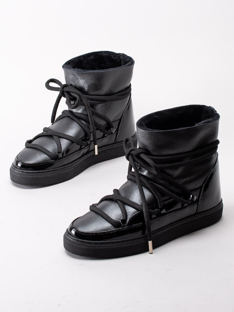 Inuikii - Sneaker Gloss - Svarta vinterstövlar i skinn och lack