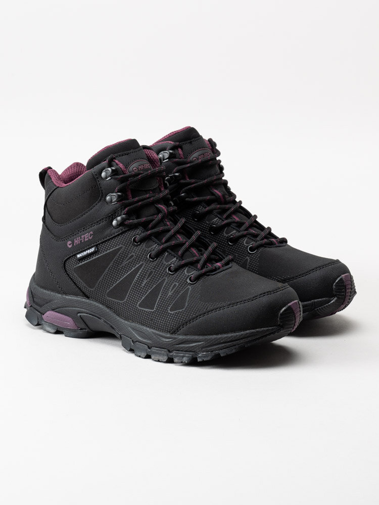 Hi-Tec - Raven Mid WP Womens - Svarta vattentäta hikingkängor med lila detaljer