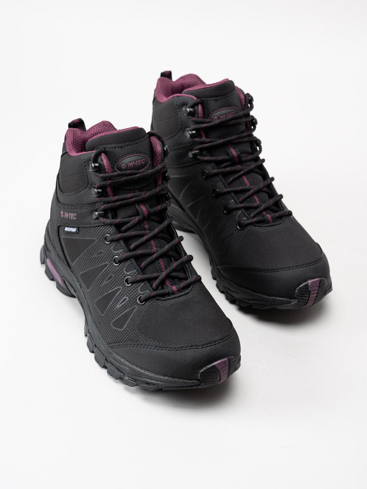 Hi-Tec - Raven Mid WP Womens - Svarta vattentäta hikingkängor med lila detaljer