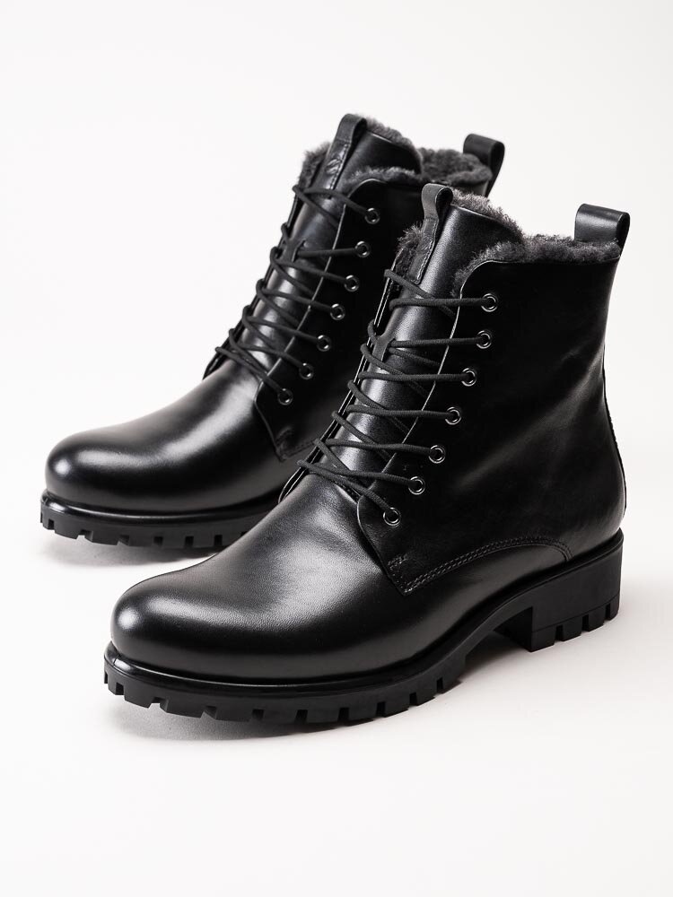Ecco - Modtray W Mid Cut Warm - Svarta fodrade kängor i skinn