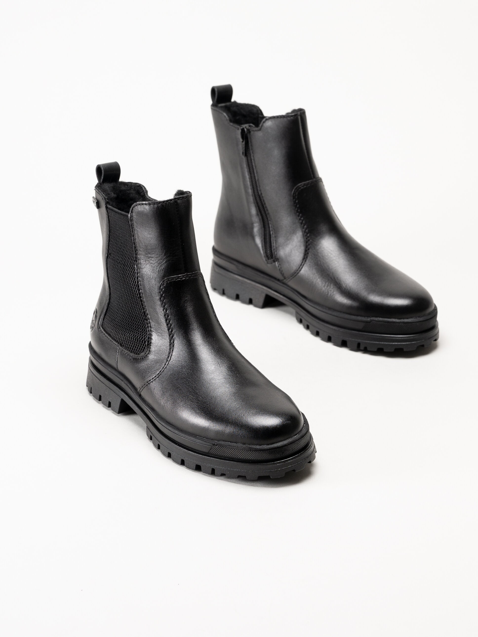 Rieker - Svarta fodrade boots i skinn