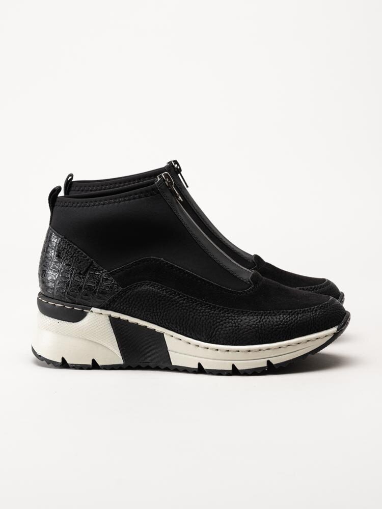 Rieker - Svarta sneakerboots med kilklack