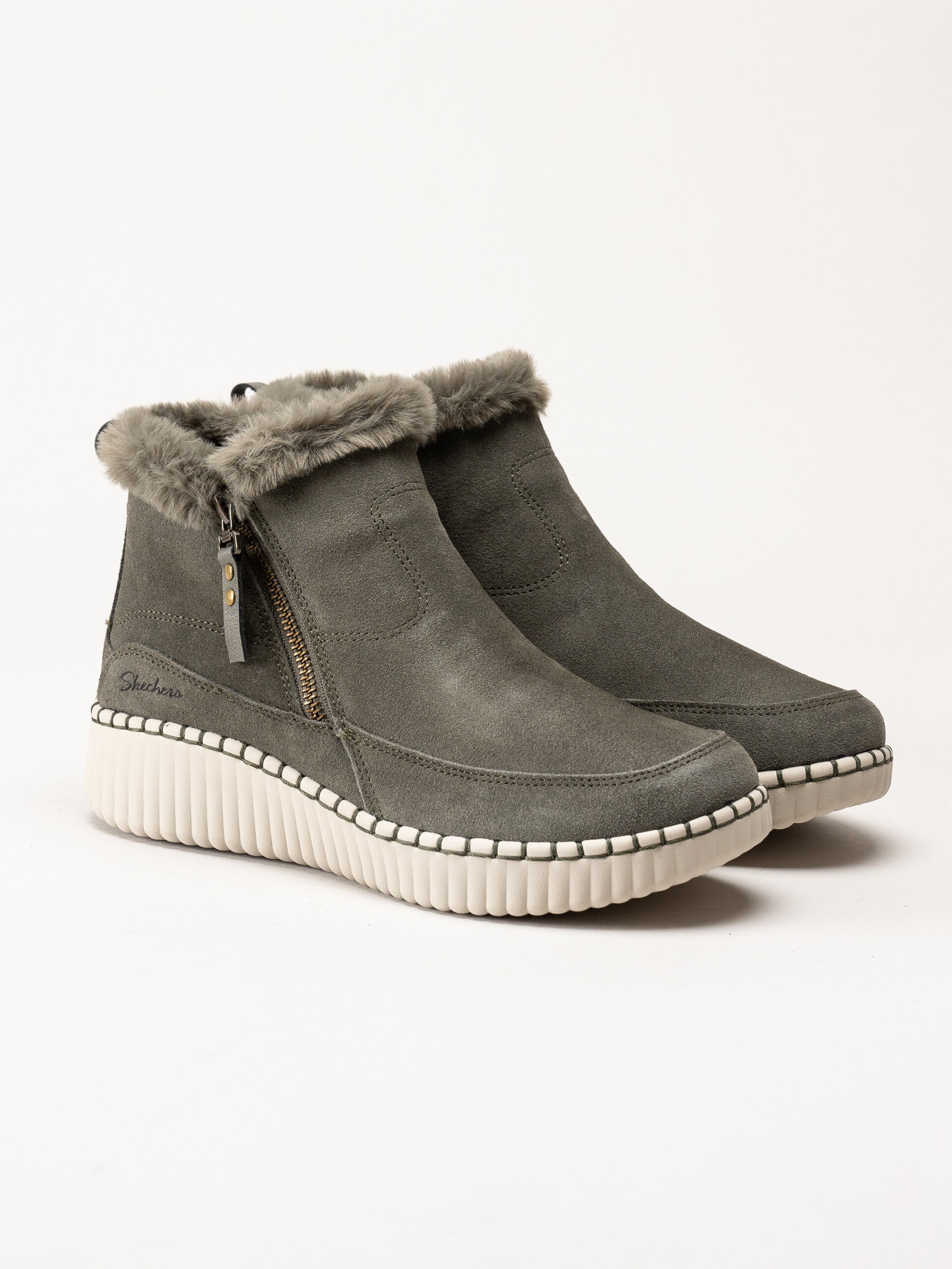 Skechers - Wilshire Blvd - Fresh Zip - Olivgröna fodrade boots
