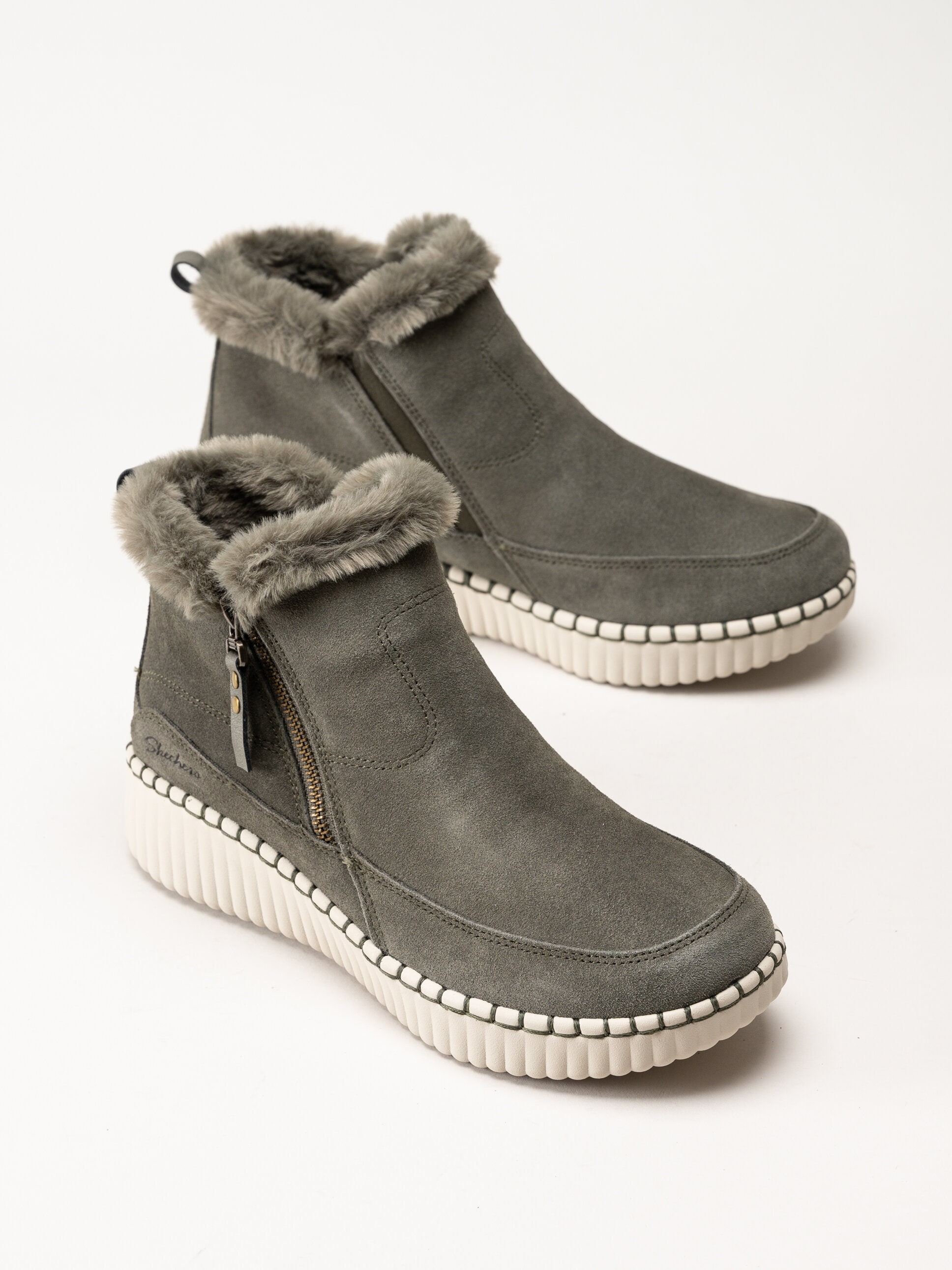 Skechers - Wilshire Blvd - Fresh Zip - Olivgröna fodrade boots