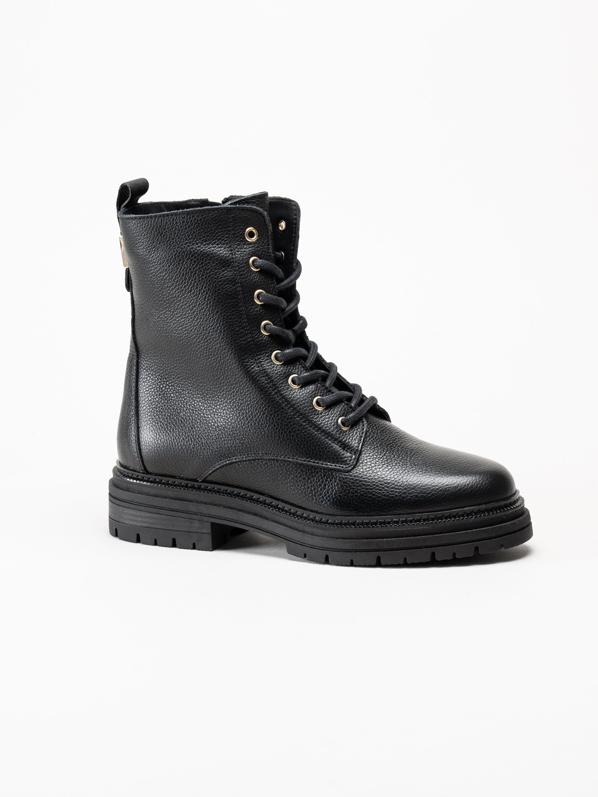 Tommy Hilfiger - TH Plaque Pebble Lace Boot - Svarta kängor i skinn