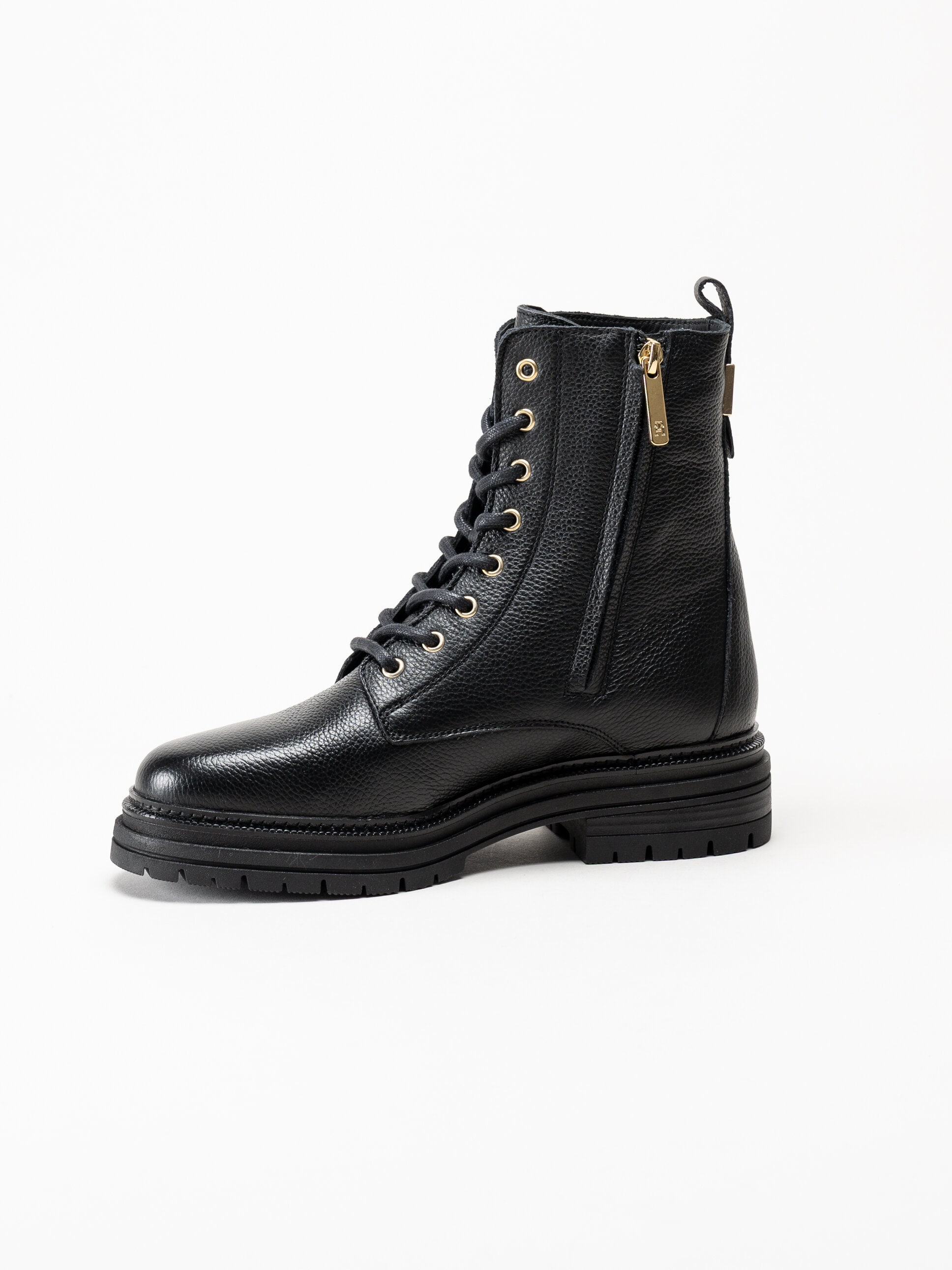 Tommy Hilfiger - TH Plaque Pebble Lace Boot - Svarta kängor i skinn
