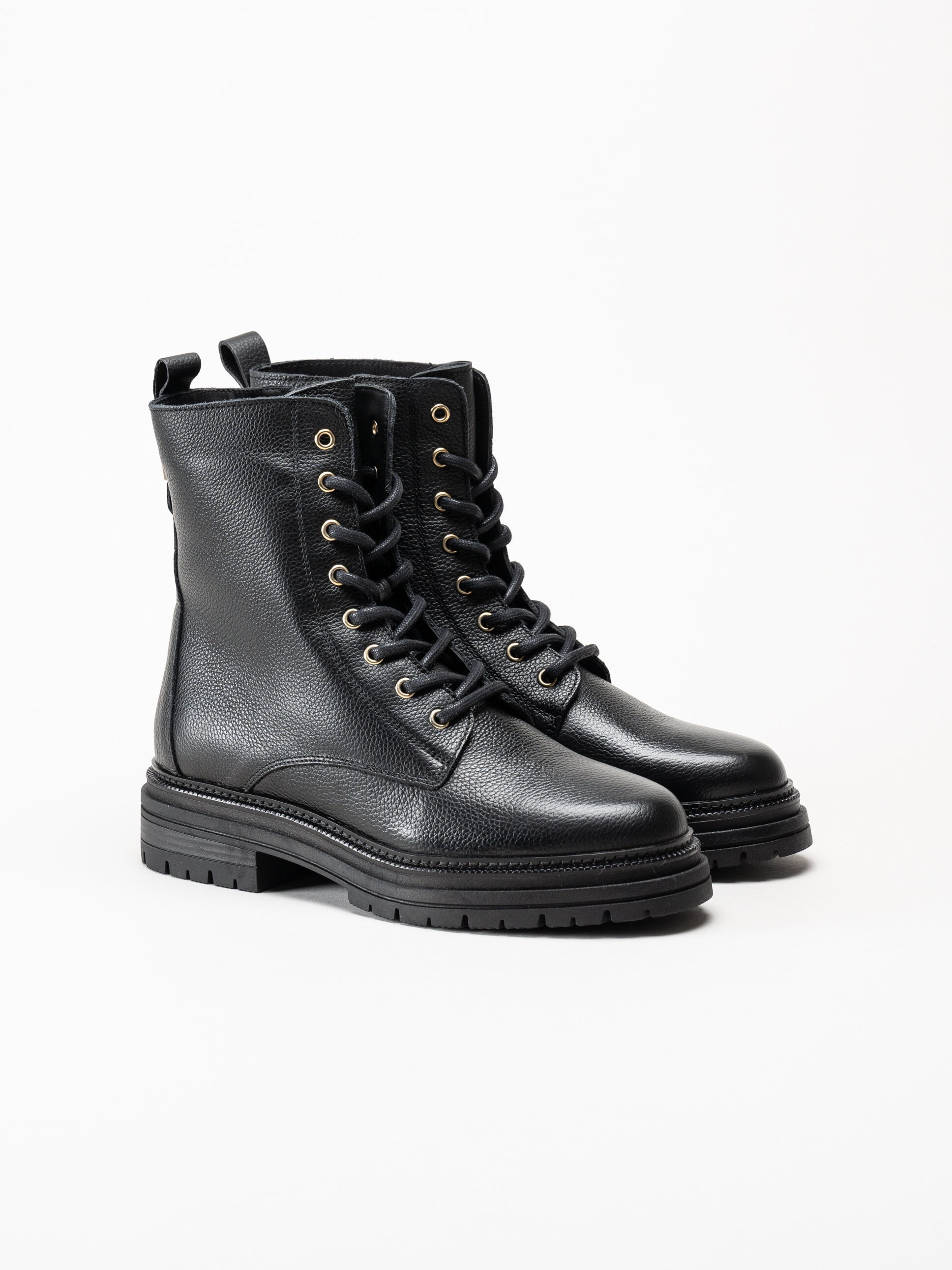 Tommy Hilfiger - TH Plaque Pebble Lace Boot - Svarta kängor i skinn