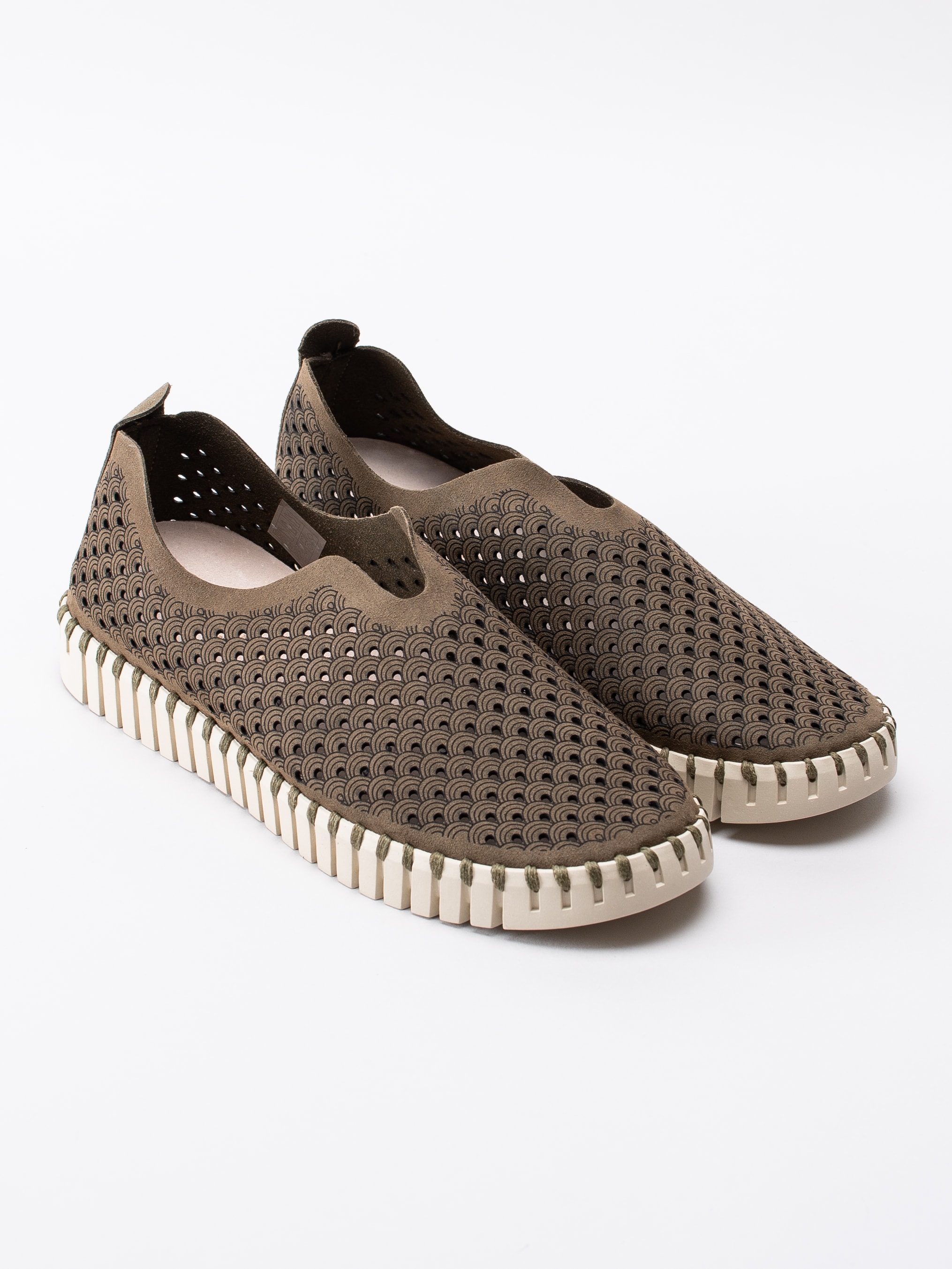 08191034 Ilse Jacobsen Tulip TULIP3275-465 mörkgröna slip ons loafers med perforering-3