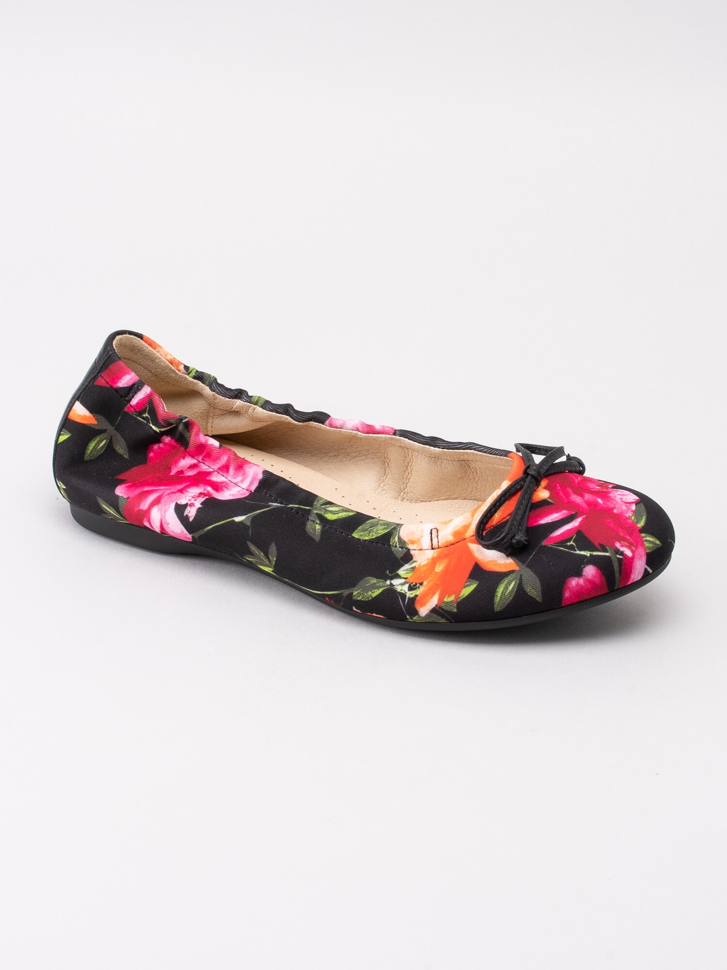 08191043 Gabor 24.120-47 svarta resårballerinas med blommotiv-1