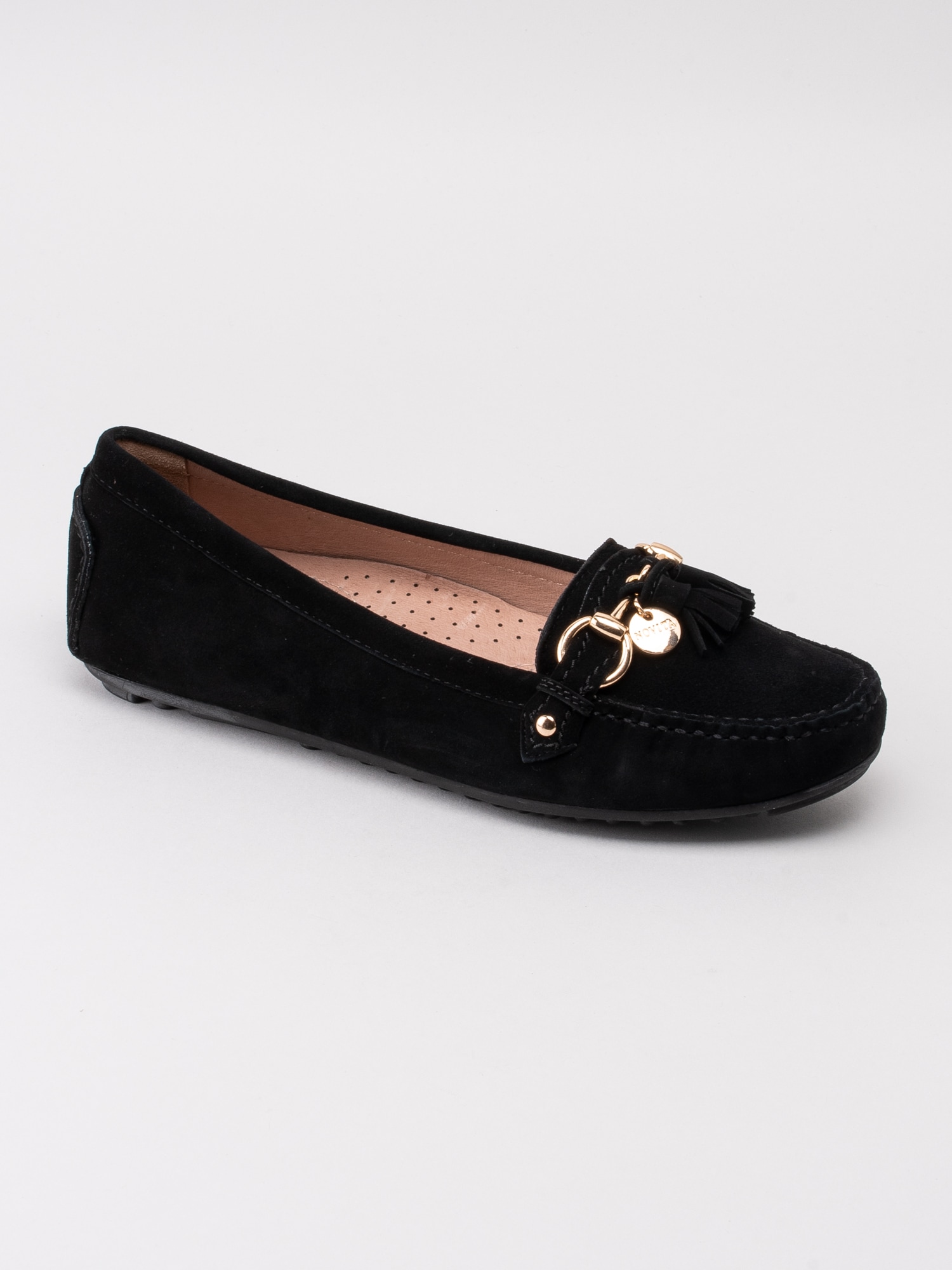 08191074 Novita Parma 1092626 svarta loafers med detaljer i guld-1