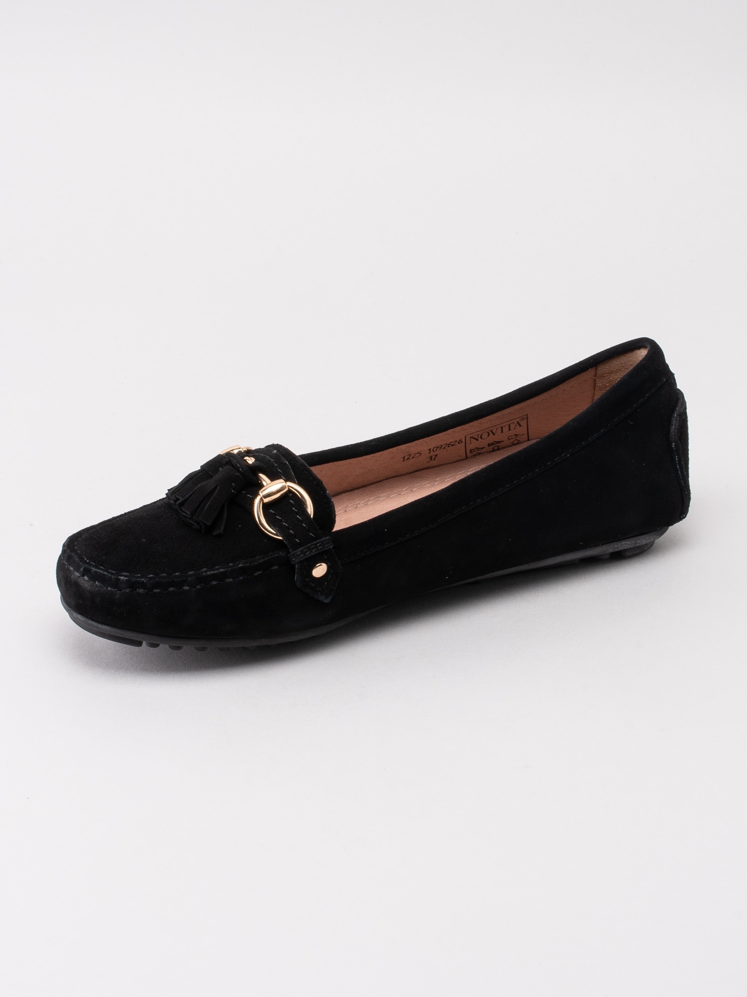 08191074 Novita Parma 1092626 svarta loafers med detaljer i guld-2