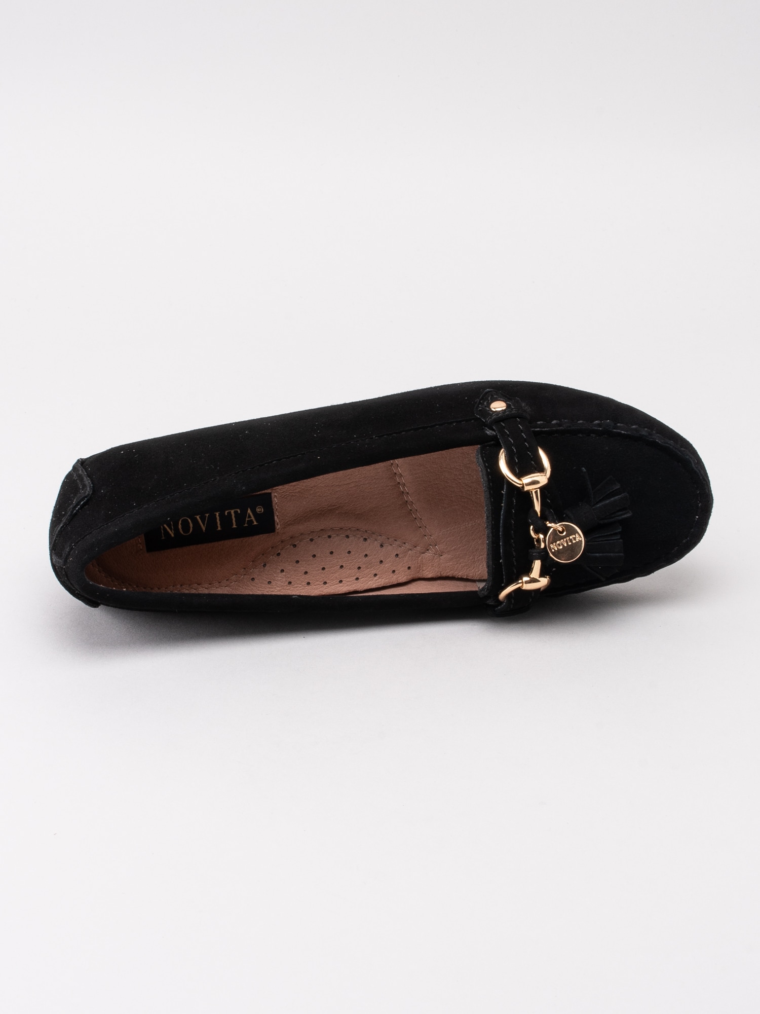 08191074 Novita Parma 1092626 svarta loafers med detaljer i guld-4