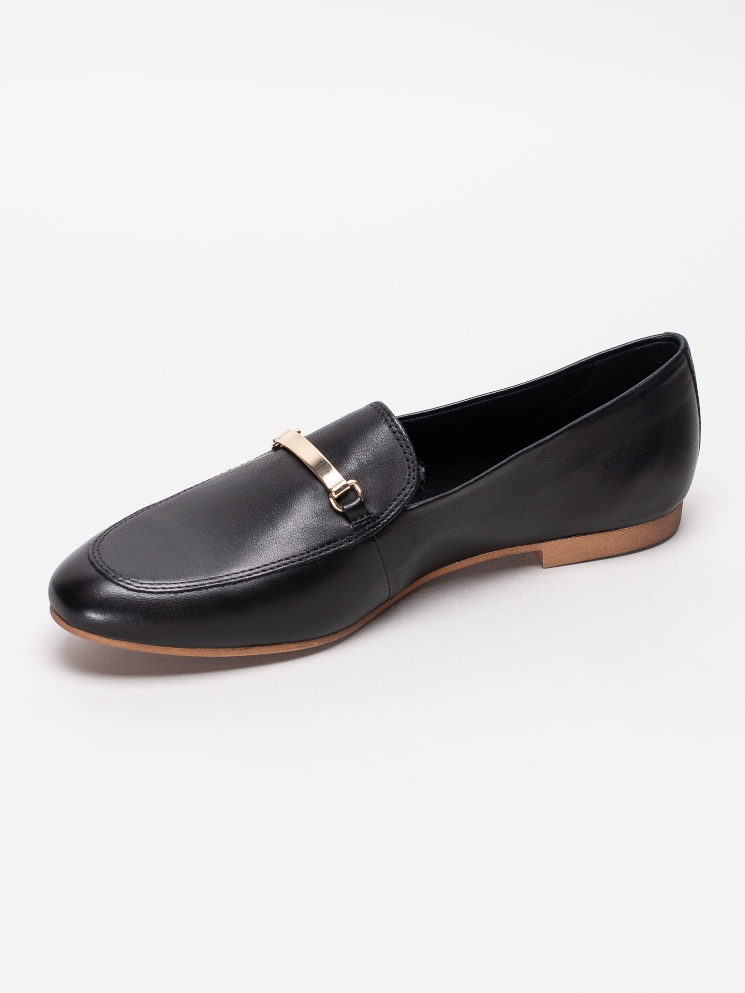 08191124 Vagabond Eliza 4518-301-20 svarta loafers i skinn med spänne i guld-2