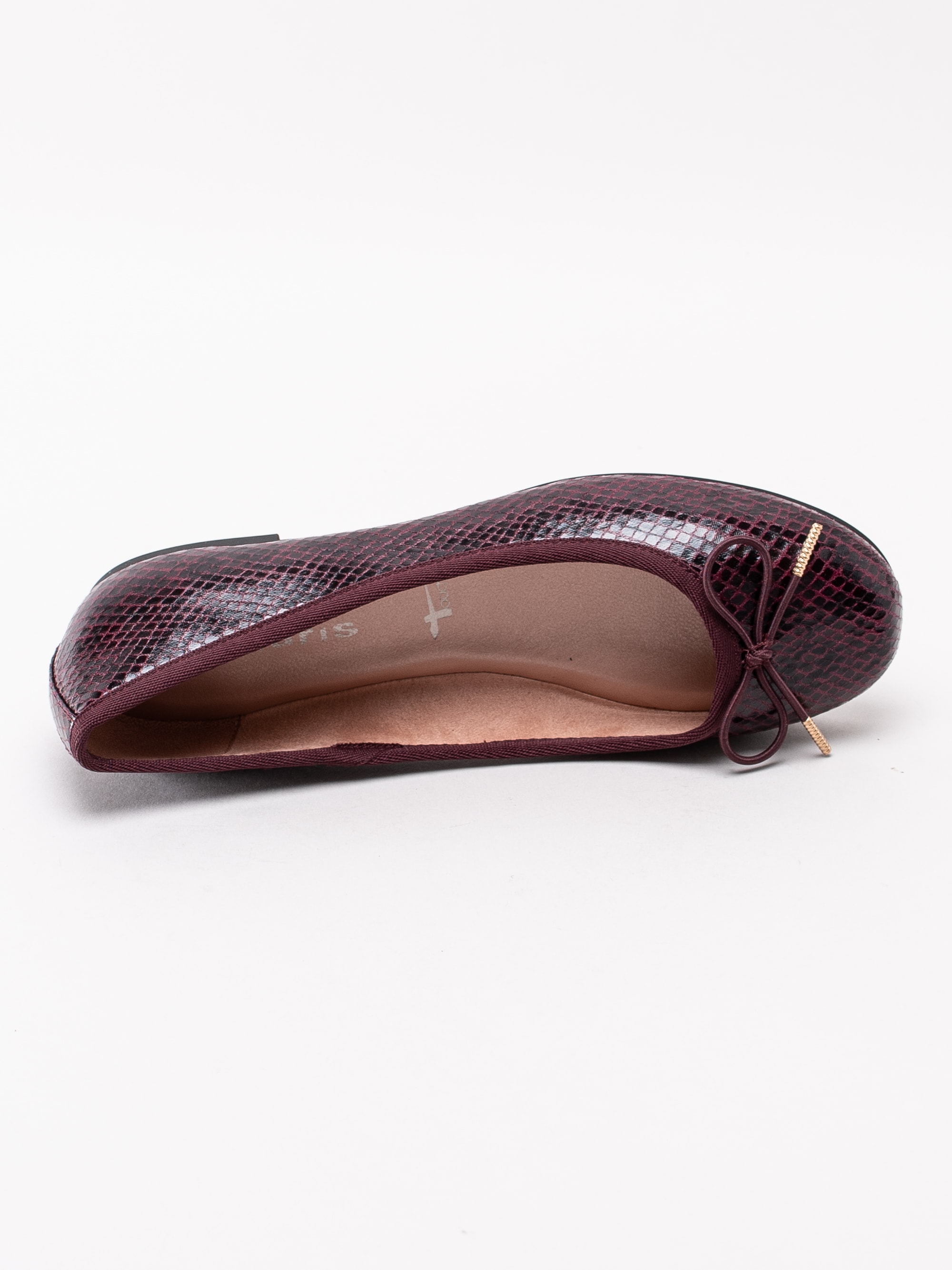08193037 Tamaris 1-22111-23-585 mörkröda snake mönstrade ballerina skor-4