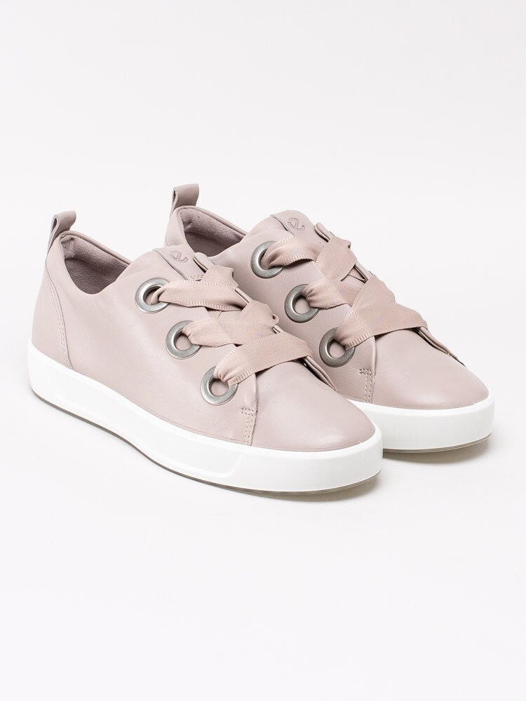 08201022 Ecco Soft 8 Womens 470543-01386 Grå rosa sneakers med stora öljetter-3