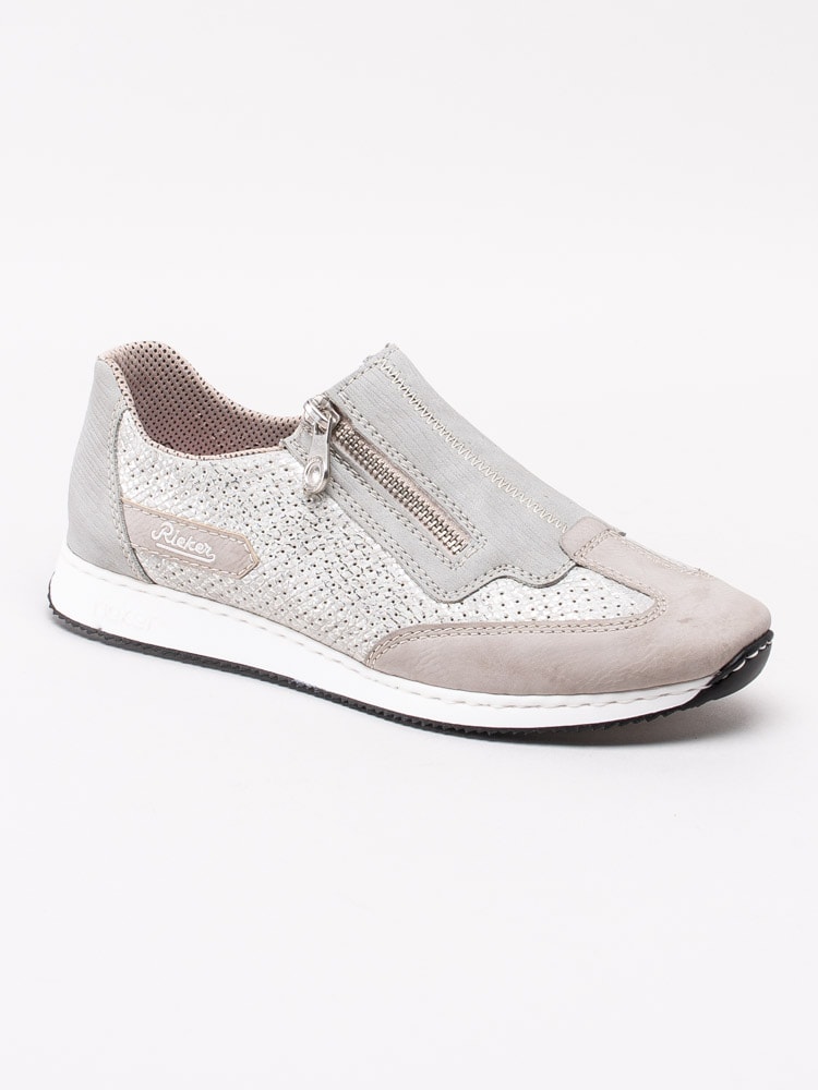 08201097 Rieker 56067-81 Silverfärgade slip on sneakers med dragkedja-1