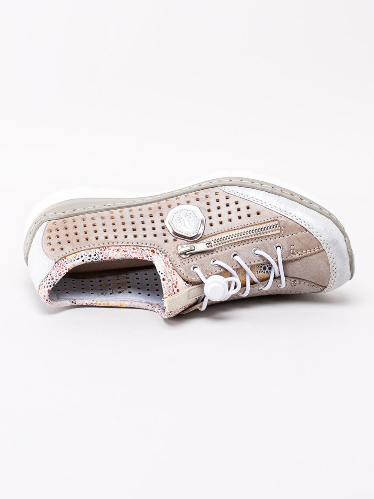 08201107 Rieker L3296-80 Beige slip on sneakers med resårsnörning-4