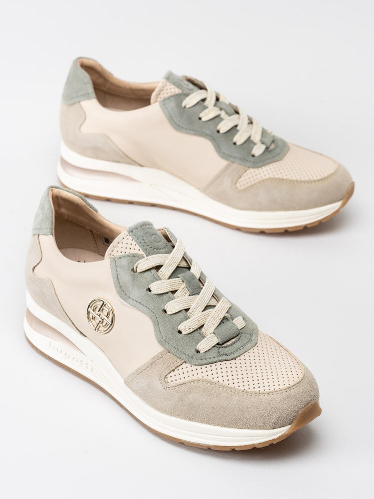 Bugatti - Venice - Beige sneakers med gröna detaljer