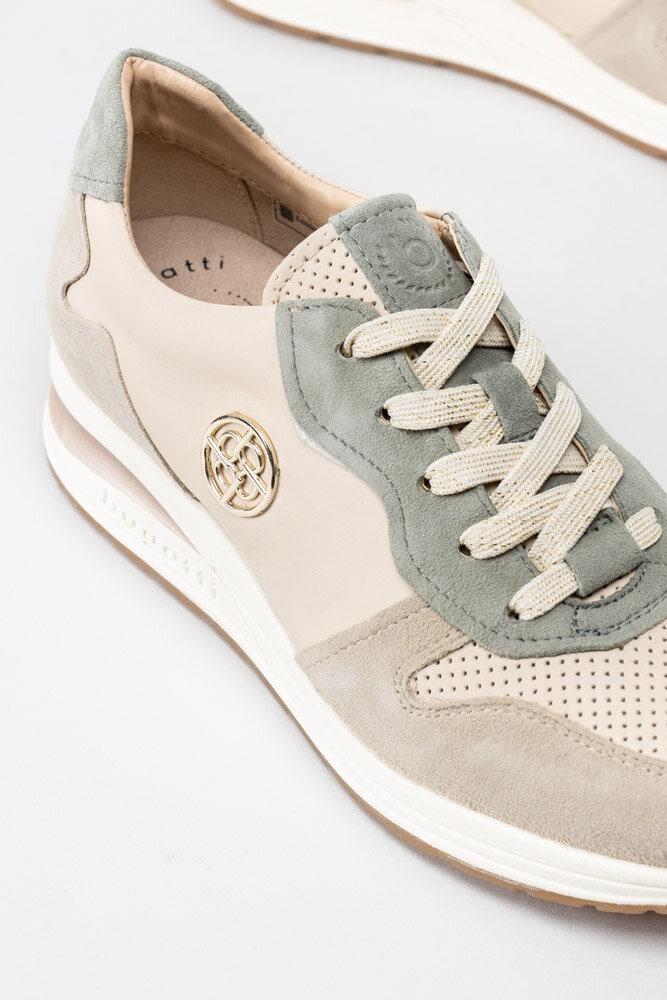 Bugatti - Venice - Beige sneakers med gröna detaljer