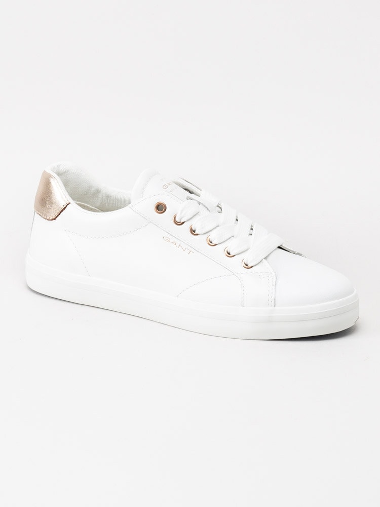 Gant Footwear - Seaville - Vita sneakers i skinn med rosaguldfärgat bakparti