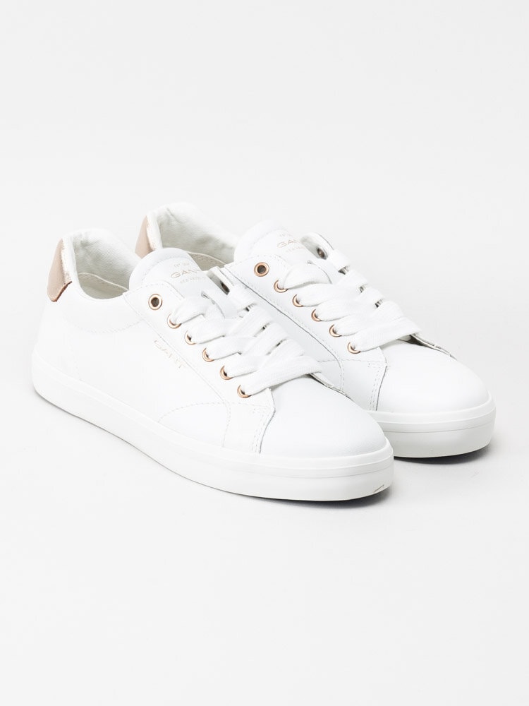 Gant Footwear - Seaville - Vita sneakers i skinn med rosaguldfärgat bakparti