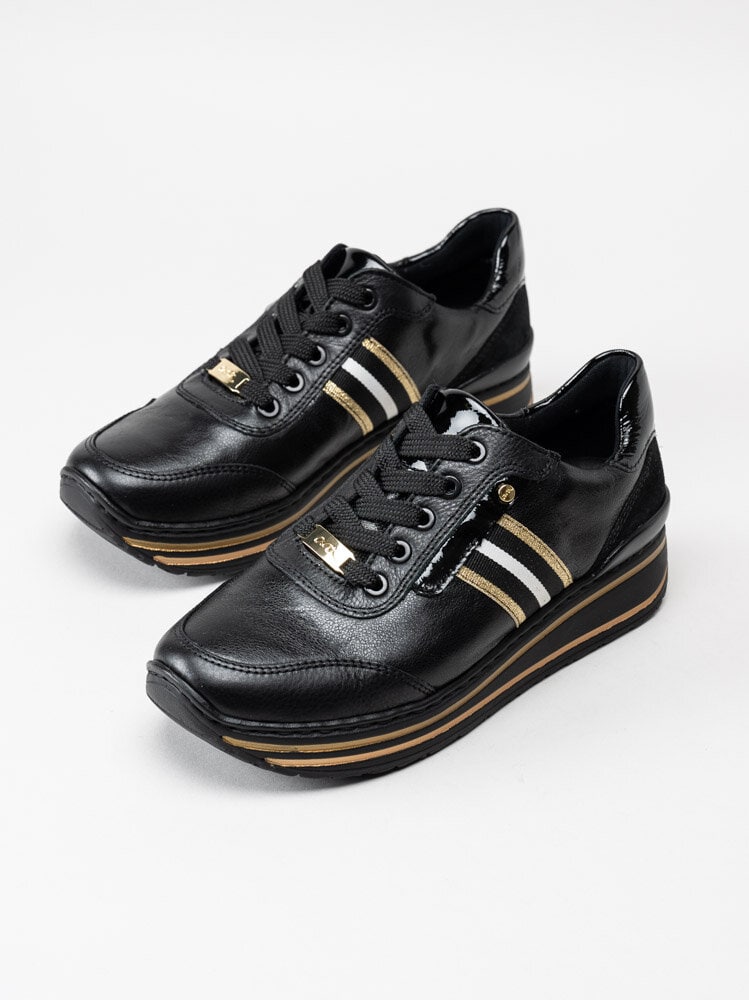 Ara - Sapporo - Svarta sneakers i skinn med guldfärgade detaljer