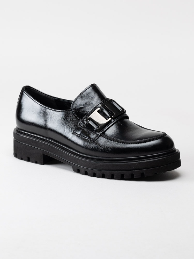 Gabor - Svarta platåloafers i skinn