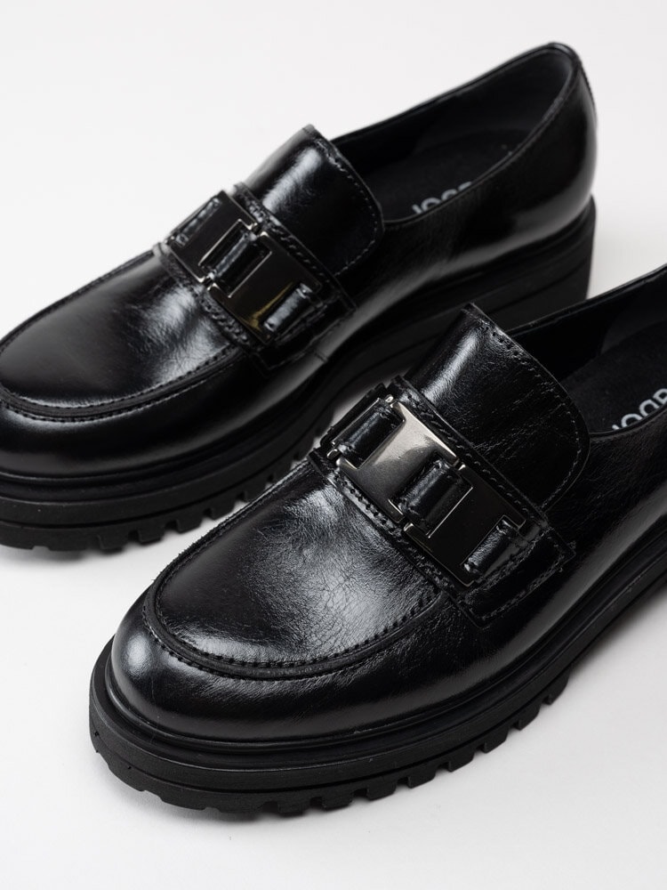 Gabor - Svarta platåloafers i skinn