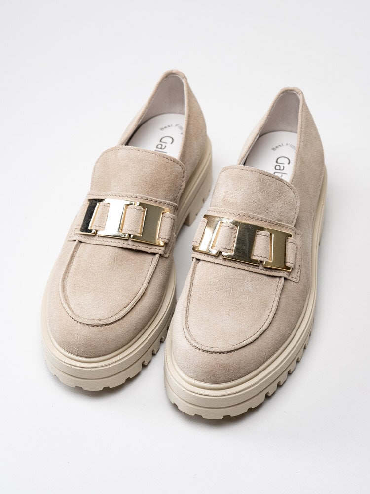 Gabor - Beige platåloafers i mocka
