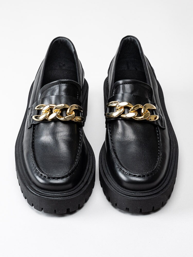 Duffy - Svarta platåloafers i skinn