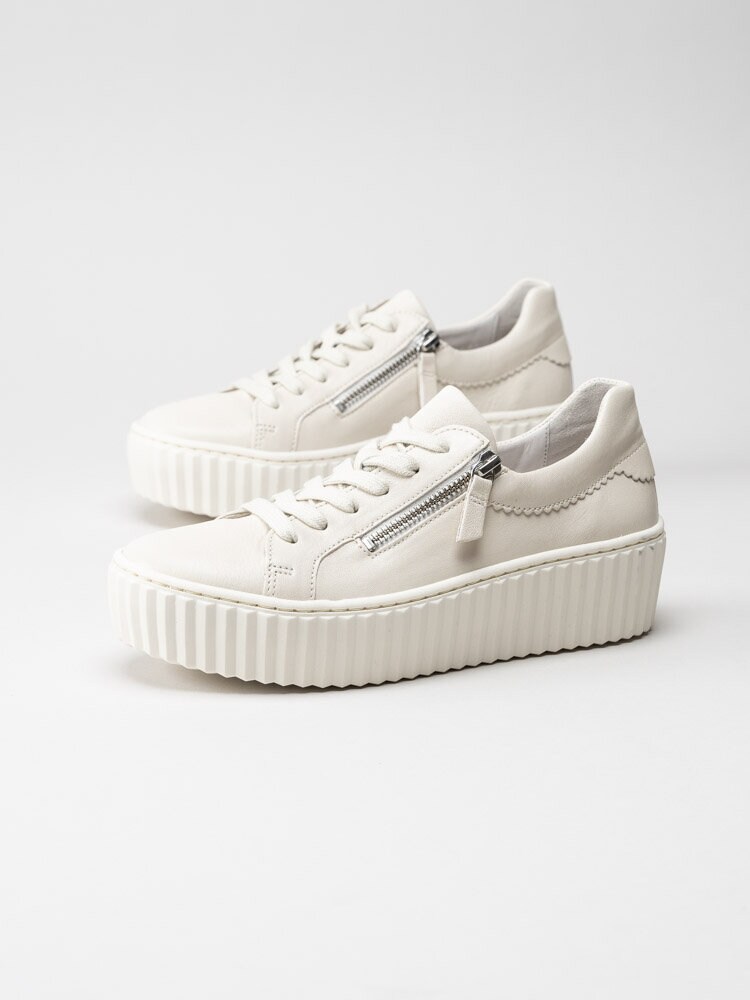 Gabor - Off white platåsneakers i skinn