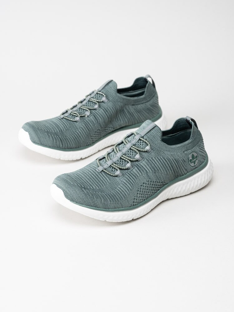 Rieker - Blågröna slip on sneakers i textil