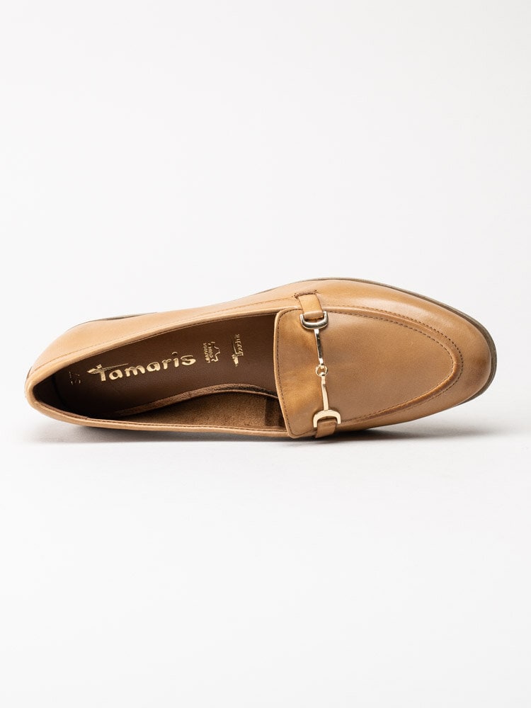 Tamaris - Ljusbruna loafers i skinn