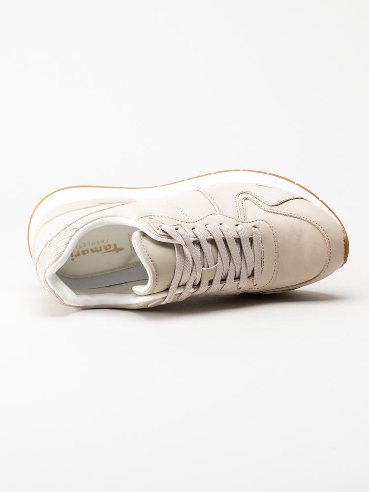 Tamaris - Beige sneakers i skinn