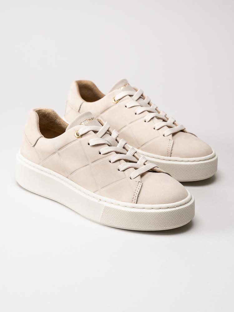 Tamaris - Ljusbeige sneakers i mocka