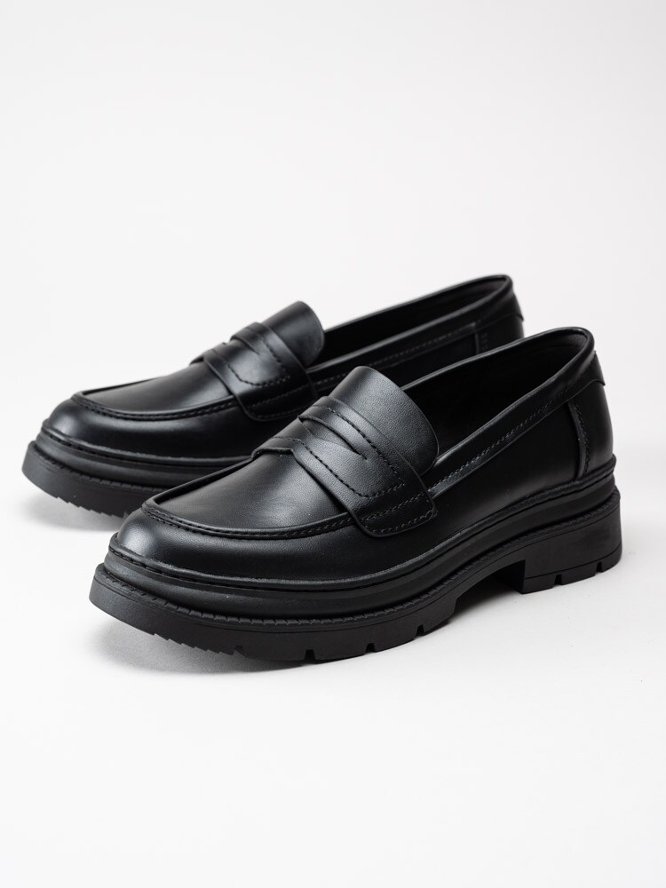 Tamaris - Svarta loafers i skinnimitation