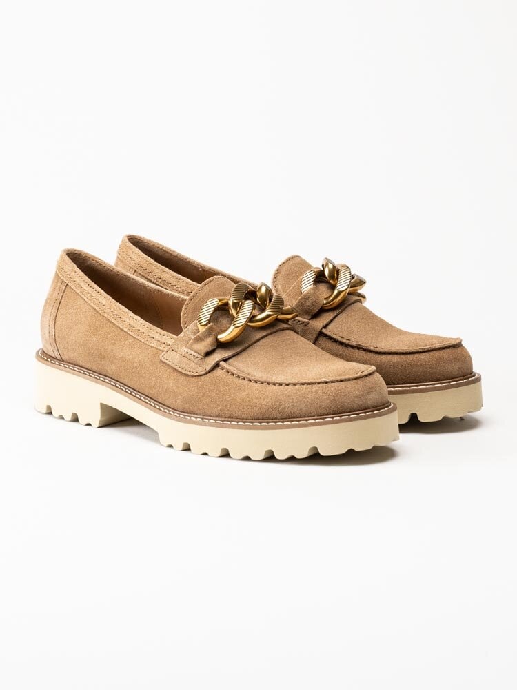 Gabor - Ljusbruna loafers i mocka