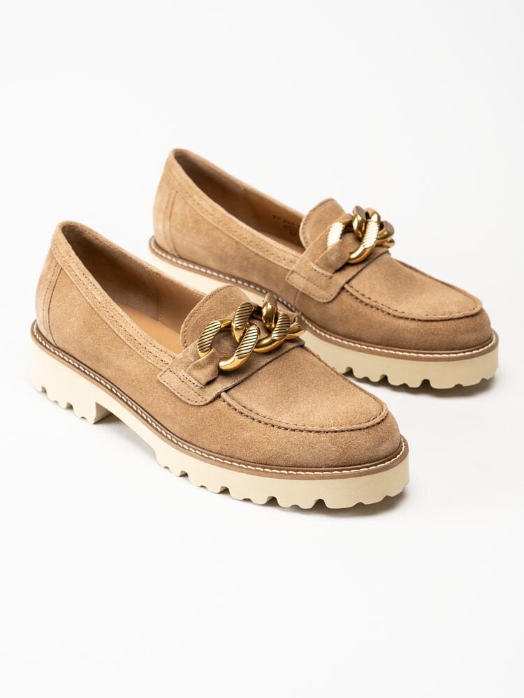 Gabor - Ljusbruna loafers i mocka
