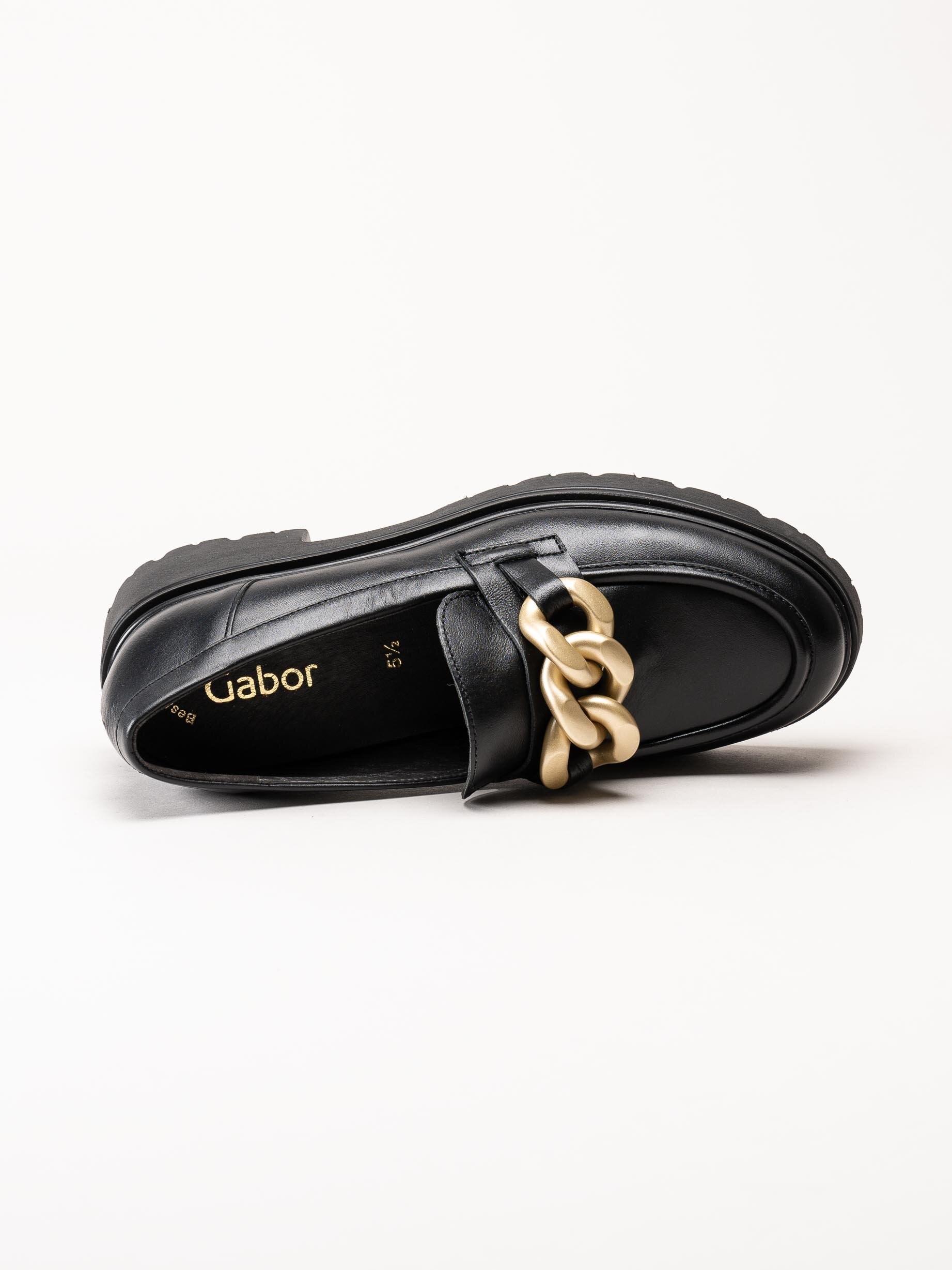 Gabor - Svarta loafers i skinn med guldfärgad länk