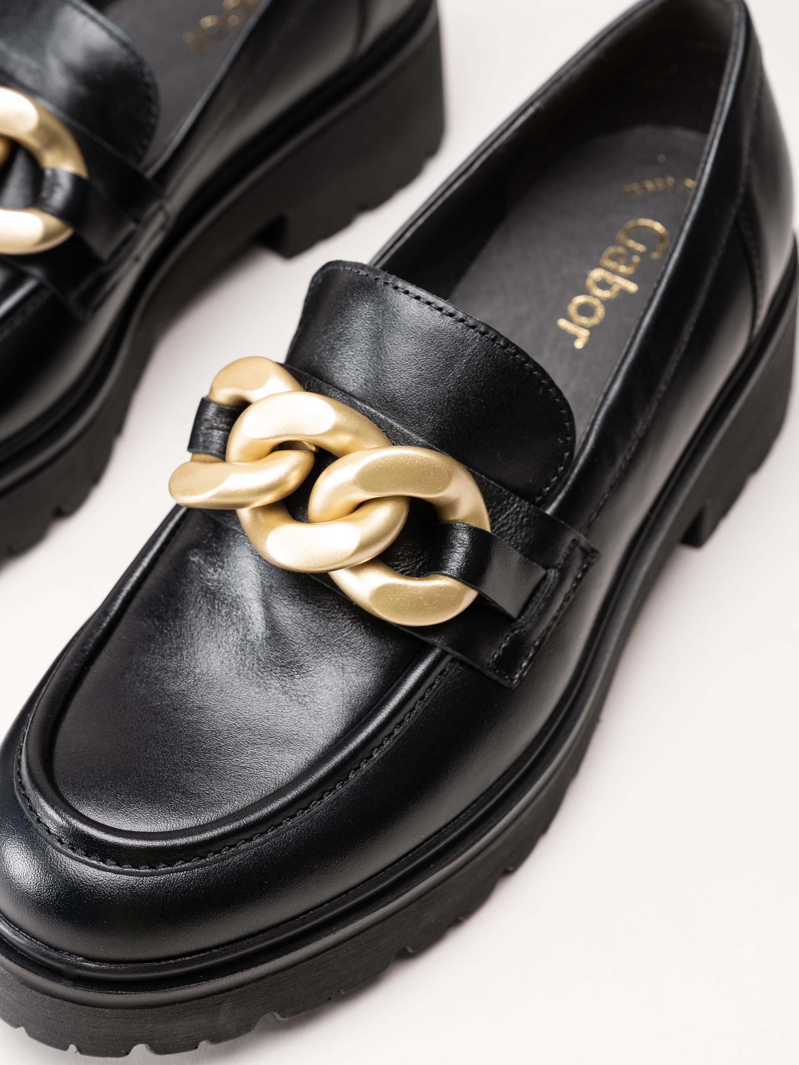 Gabor - Svarta loafers i skinn med guldfärgad länk