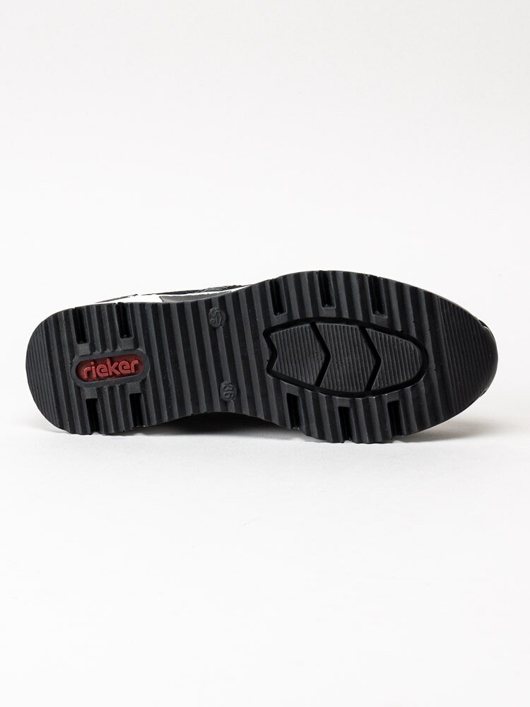 Rieker - Svarta kilklackade sneakers i nubuck med gulddetaljer