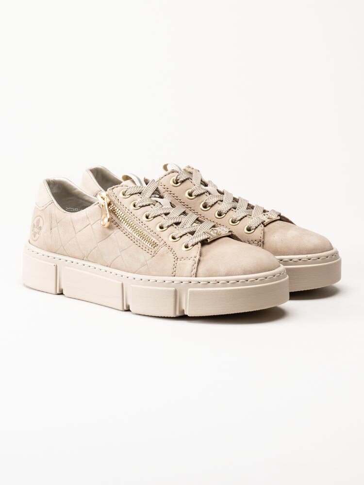 Rieker - Beige sneakers i nubuck med guldiga detaljer