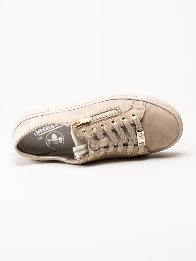 Rieker - Beige sneakers i nubuck med guldiga detaljer