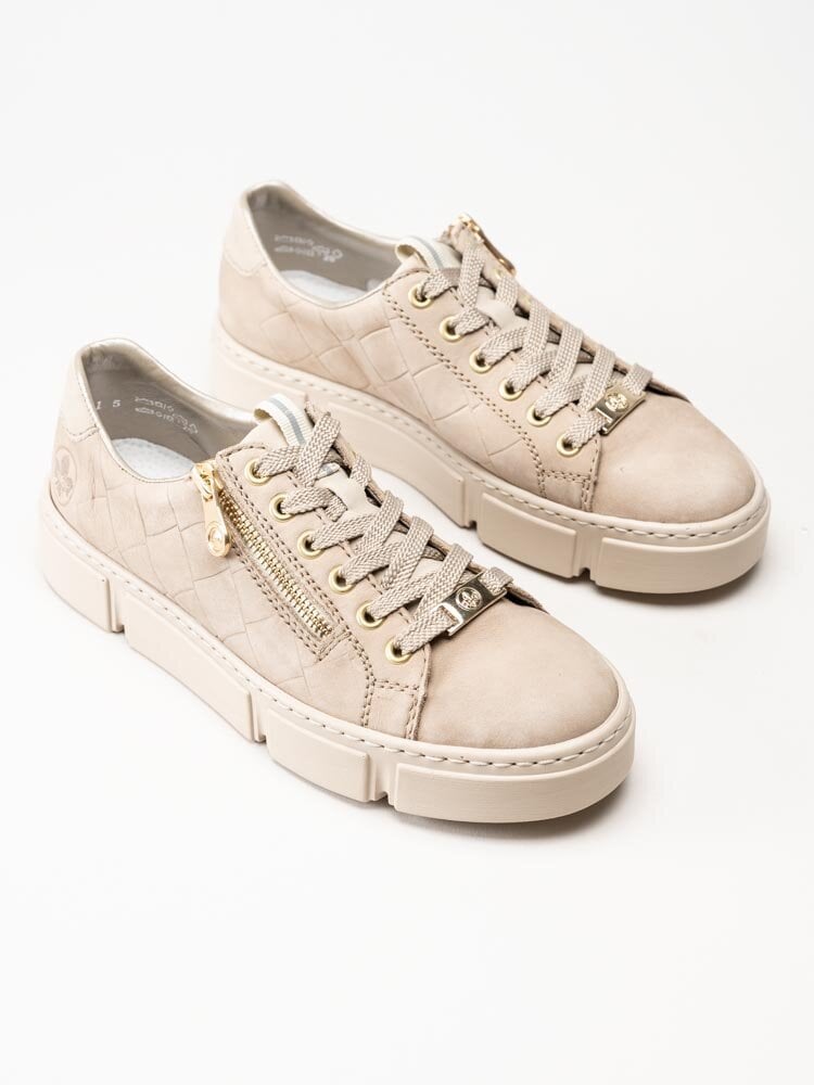 Rieker - Beige sneakers i nubuck med guldiga detaljer