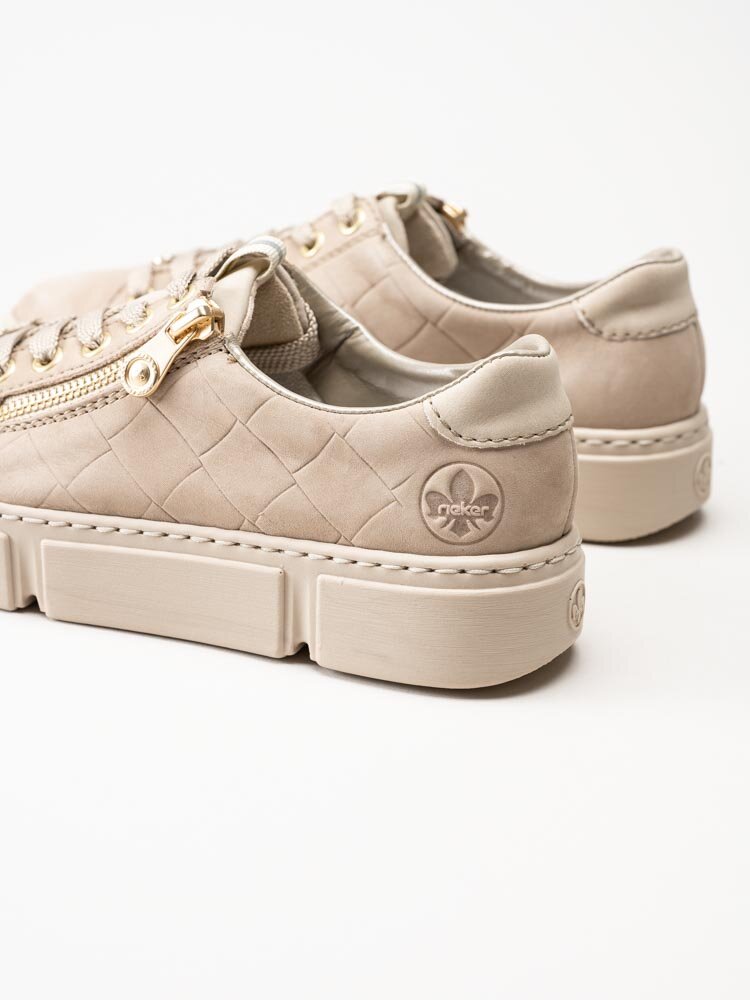 Rieker - Beige sneakers i nubuck med guldiga detaljer