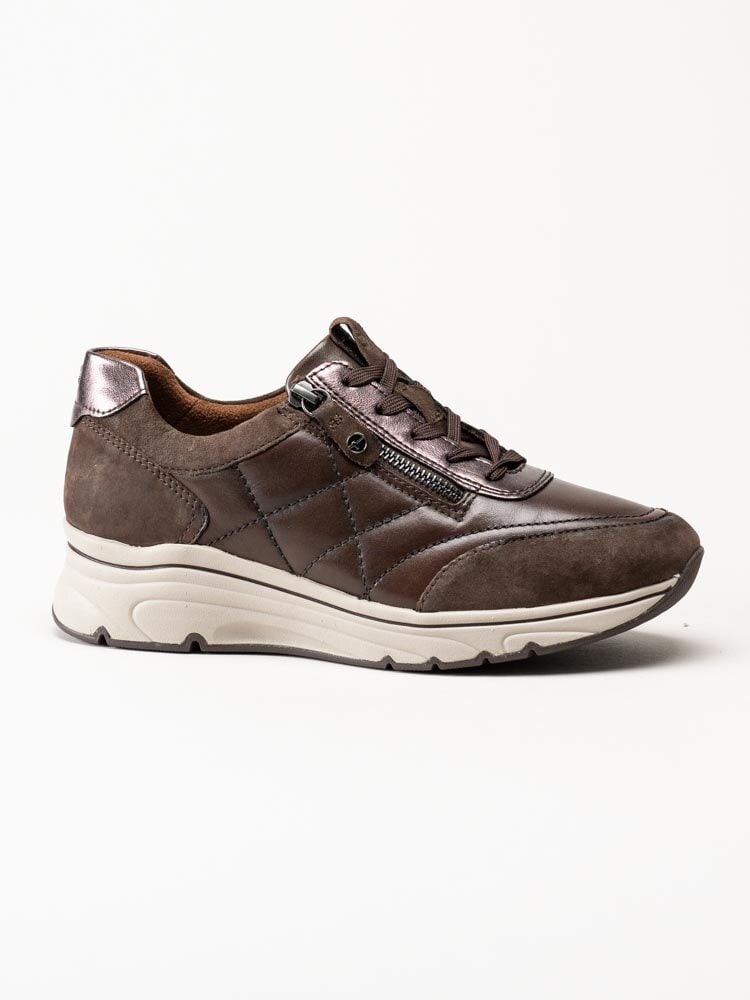 Tamaris - Bruna kilklackade sneakers i skinn