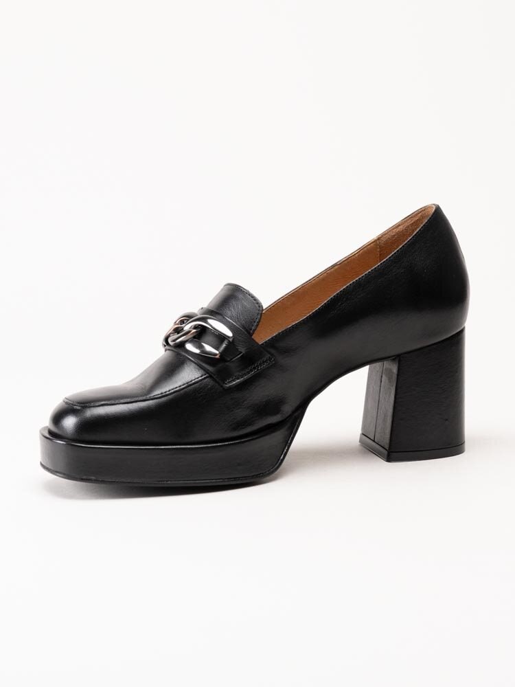 Rosa Negra - Svarta högklackade loafers i skinn